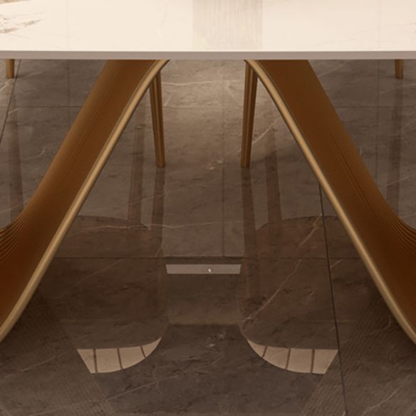 Modern Sintered Stone Dining Room Set Standard Height with Double Pedestal Base Dining Table Set