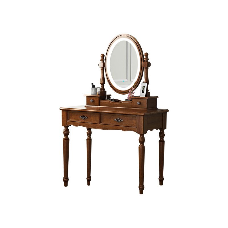 Brown Solid Wood Makeup Vanity with Drawers and Mirror Dressing Table