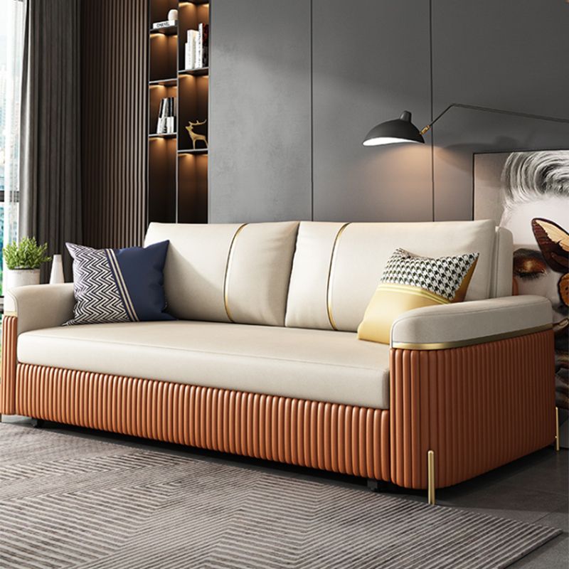 Modern Faux Leather Sleeper Upholstered Square Arms Sofa Bed in Orange