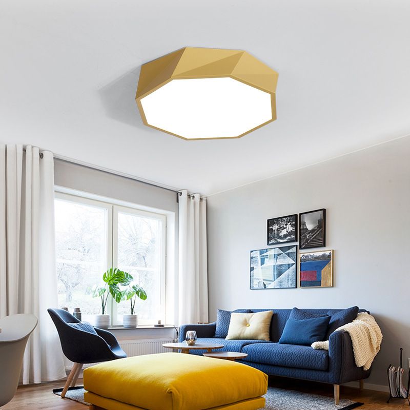 Lámpara de techo LED con forma octogonal moderna, soporte empotrado de 1 luz de hierro para comedor y dormitorio