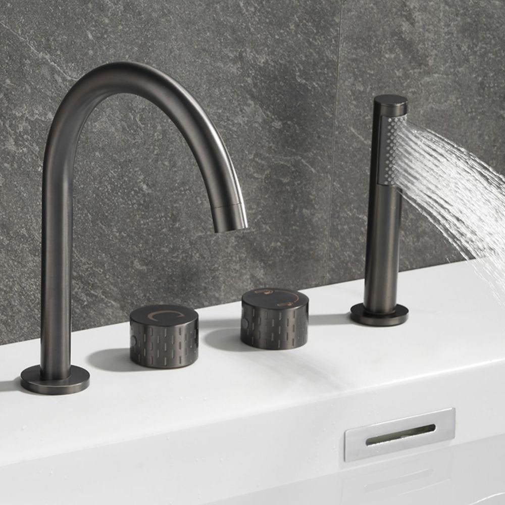 Contemporary Deck Mounted Copper Tub Faucet Low Arc Roman Tub Faucet Set