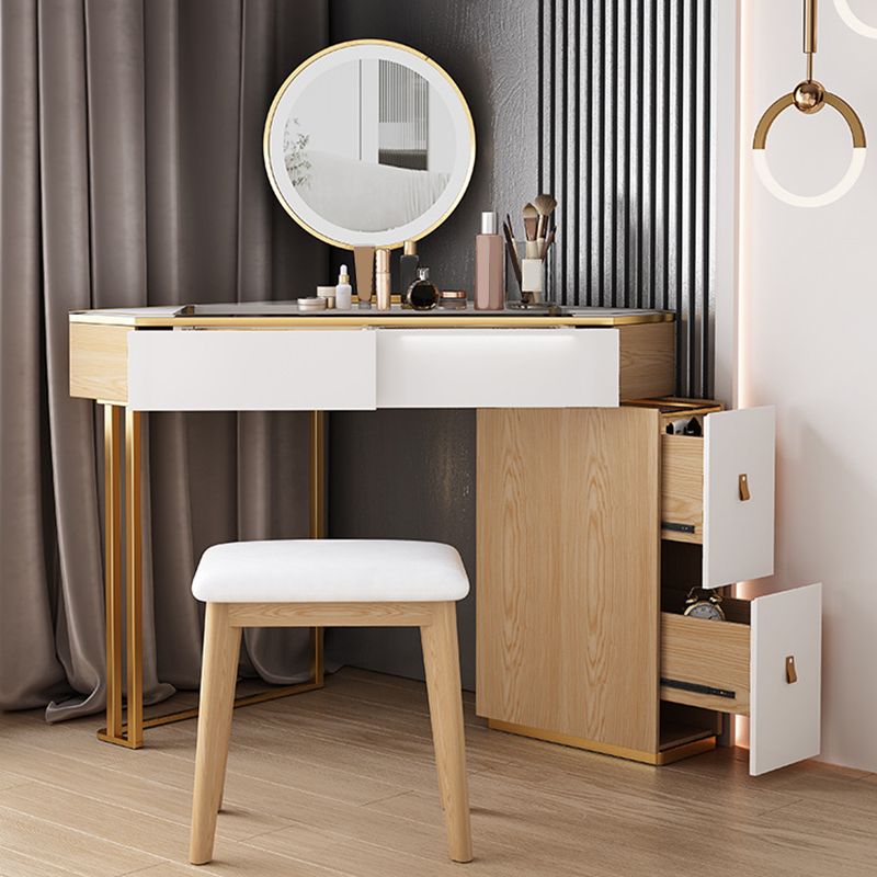 4-Drawers Mirrored Dressing Table Glass Top Make-up Vanity Stool Set