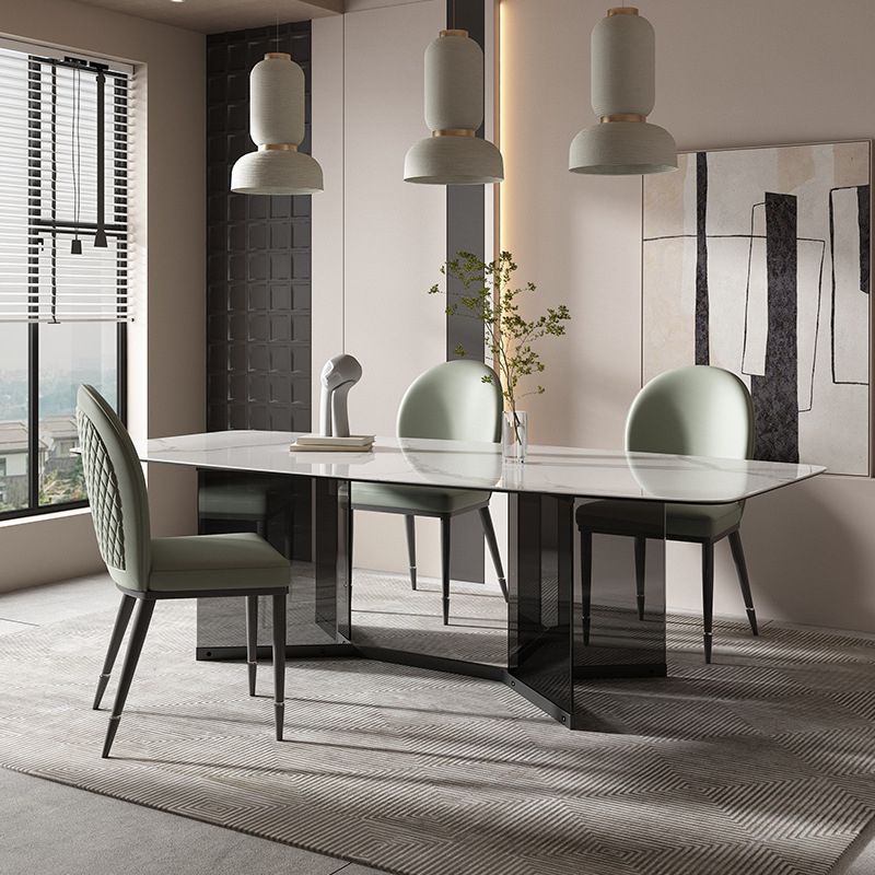 Modern Glass Base Table Rectangle Stone Top Dining Table for Kitchen