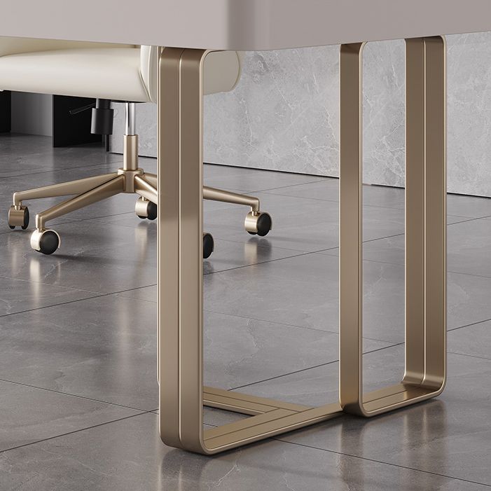 29.25 Inch H Classic Glam Office Desk Curved Stone Computer Desk