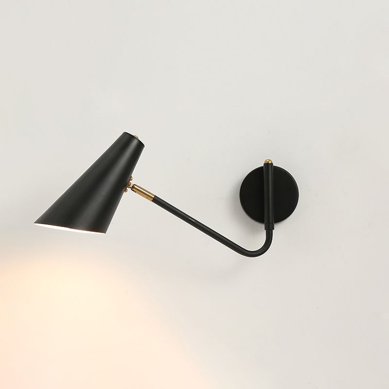 1-Head Wall Mounted Lamp Farm Style Bedroom Wall Sconce with Horn Metal Shade in Black