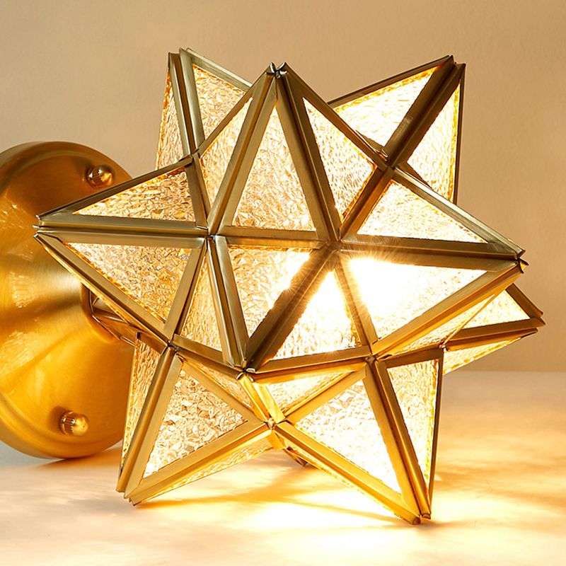 Glass and Metal Semi Flush Mount Gold 1 Light Colonial Ceiling Light for Entry