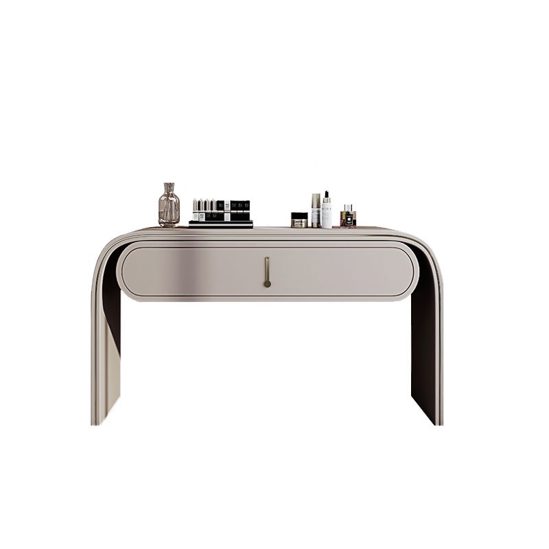 Glam Vanity Set Mirror 1 Drawers Leather Gray Standing Make-up Vanity