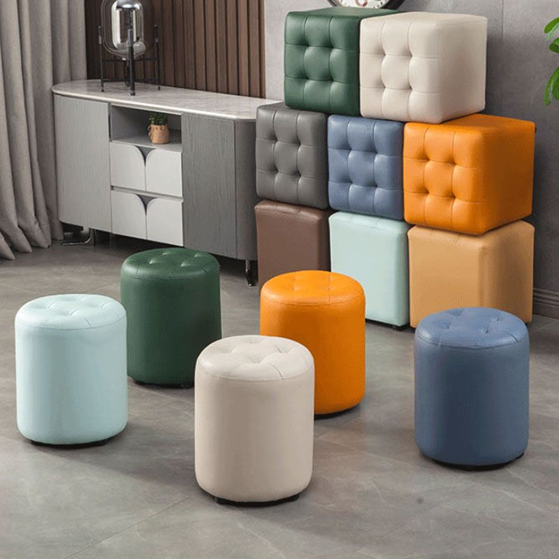 Modern Orange Pouf Water Resistant Round Pouf for Living Room