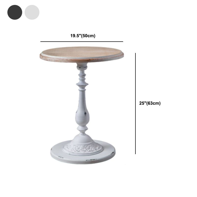 French Country Round Wooden Top Side Table Antique Brown Pedestal End Snake Table