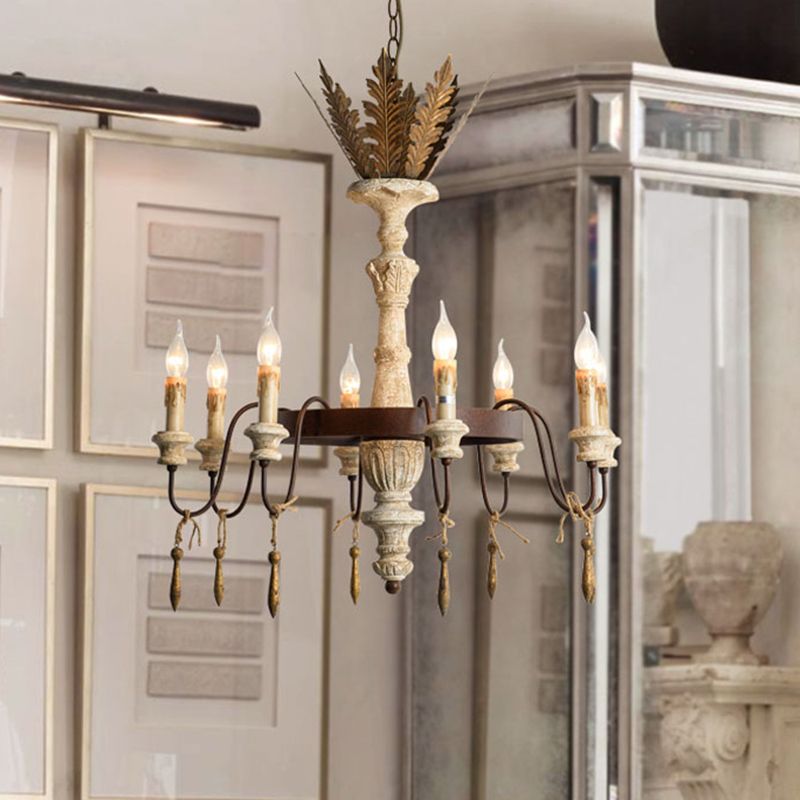 8 ampoules Spur Plafond lustre pour lustre traditionnel Métal d'éclairage en suspension en rouille
