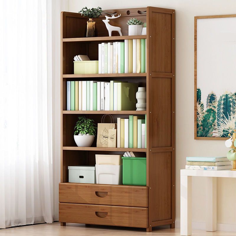 Contemporary Floor Closed Back Bookshelf Bamboo Home Shelf Bookcase