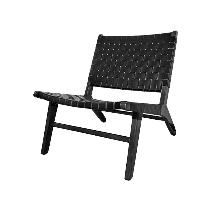 Leather Woven Back Chair Basic Four Leg Lounge Chair for Living Room
