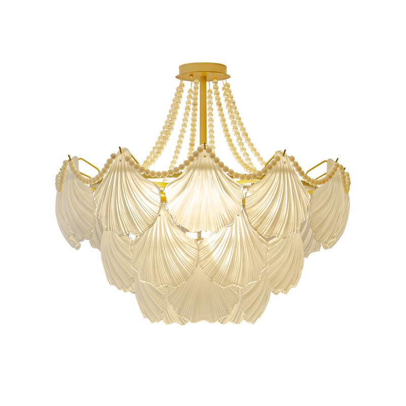 Nordic Shell Shape Chandelier Glass Multi Light Hanging Light in White for Bedroom