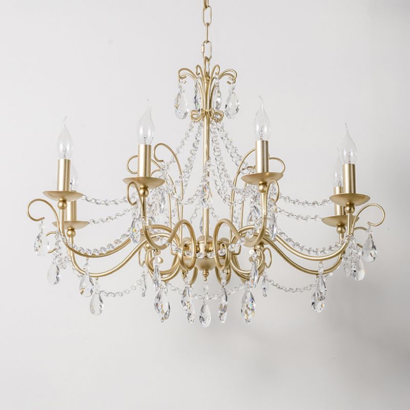 Candlestick French Style Chandelier Lighting Clear Crystal Multi Lights Metal Hanging Ceiling Light in Gold