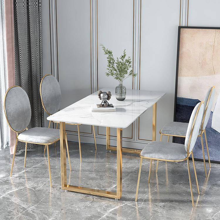 Glam Iron Dining Table Set 1/2/5 Pieces Rectangle White Sintered Stone Top Dinette Set