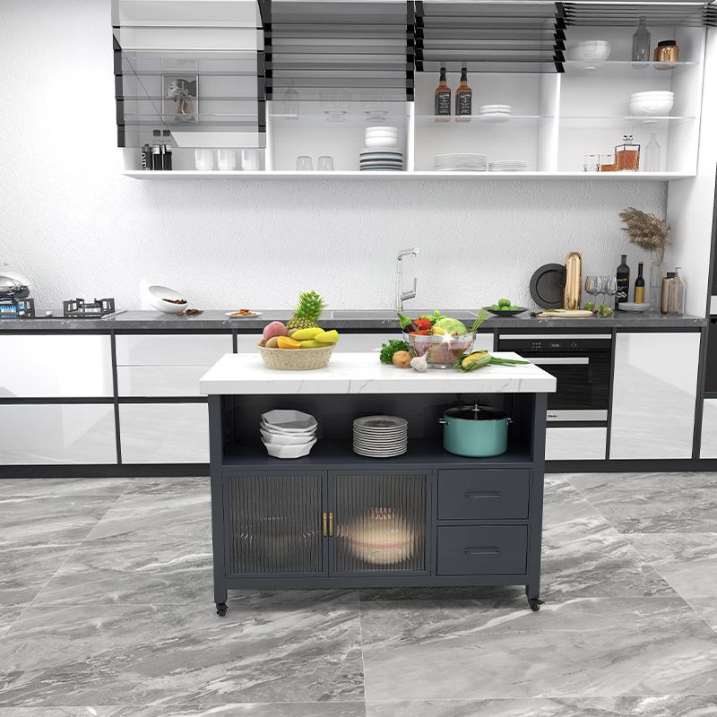Modern Kitchen Island Table Dining Room Prep Table with Storage Cabinet