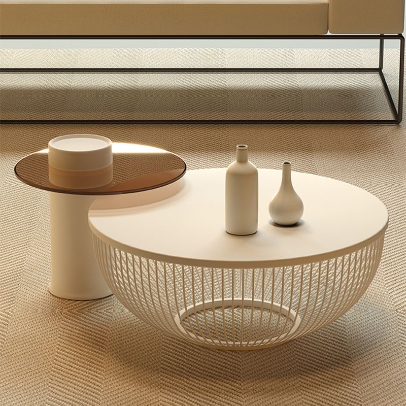 Slate/Wooden Top Coffee Cocktail Table Round Scandinavian Cream Color