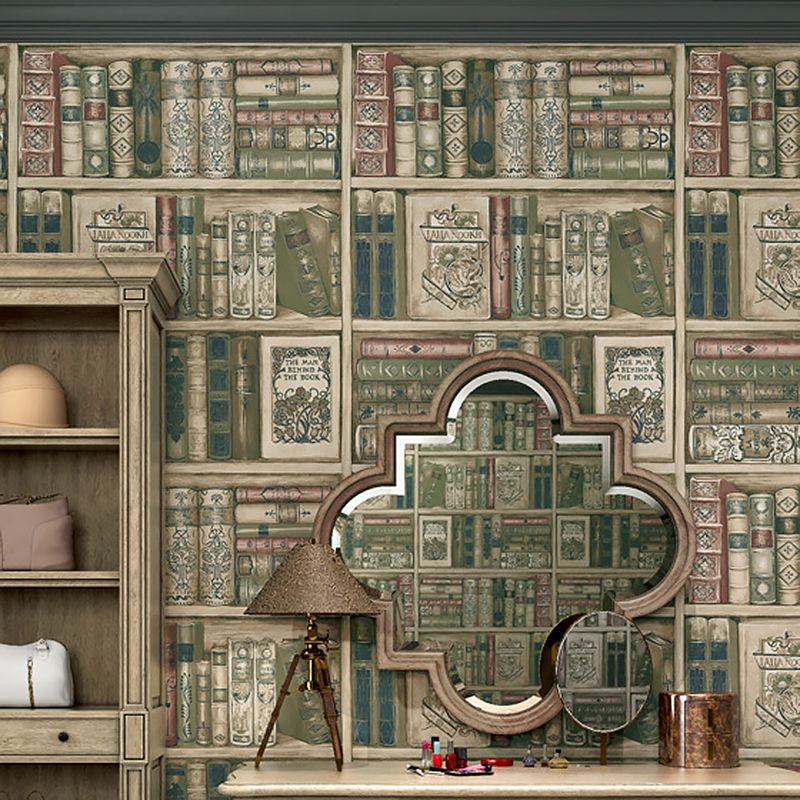 Vinyl 33-foot x 20.5-inch American Country Non-Pasted 3D Print Faux Bookstore Wallpaper