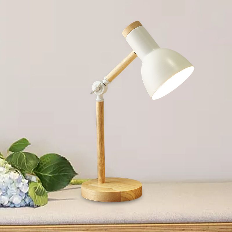 Macaron Dome Reading Livre Light Metal 1 Light d'étude LAMPLE SALLE DE SALLE en blanc / noir / rose avec bras en bois rotatif