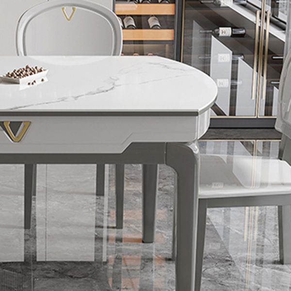 Modern Extendable Dining Table White Round Stone Tabletop for Home
