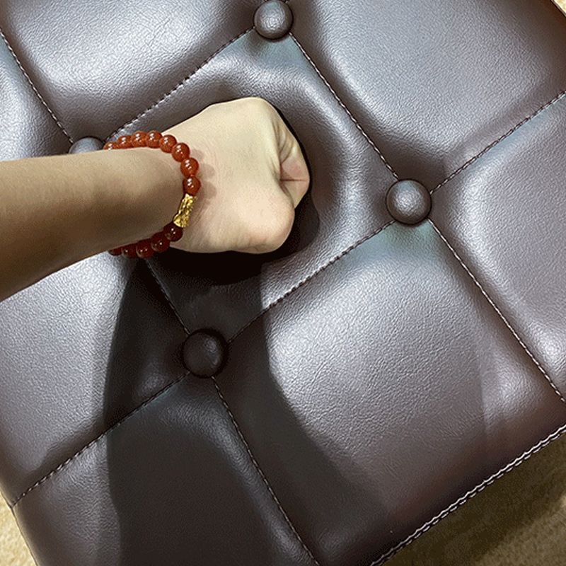 Glam Pouf Ottoman Genuine Leather Upholstered Tufted Square Ottoman with Chair Legs