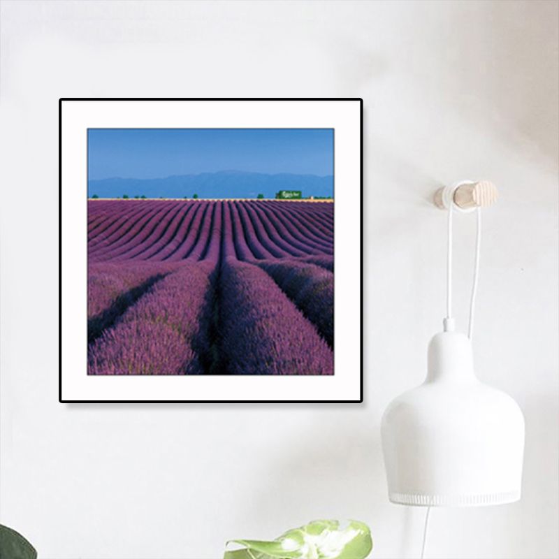 Farmhouse Lavender Landscape Painting Dark Color Living Room Wall Art Print, Textured