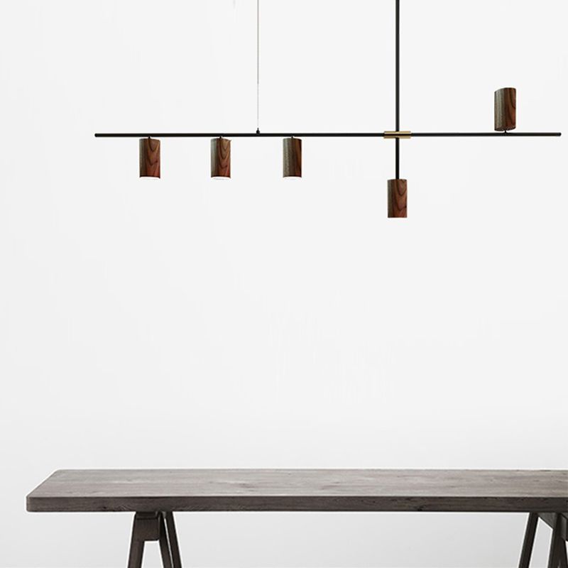 Wood Island Ceiling Light Contemporary Island Lighting in Brown Finish