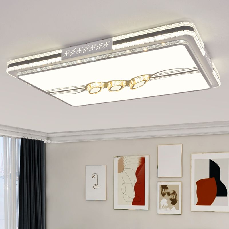 Plafonnier encastré moderne à LED en cristal à facettes rectangulaires en acier inoxydable