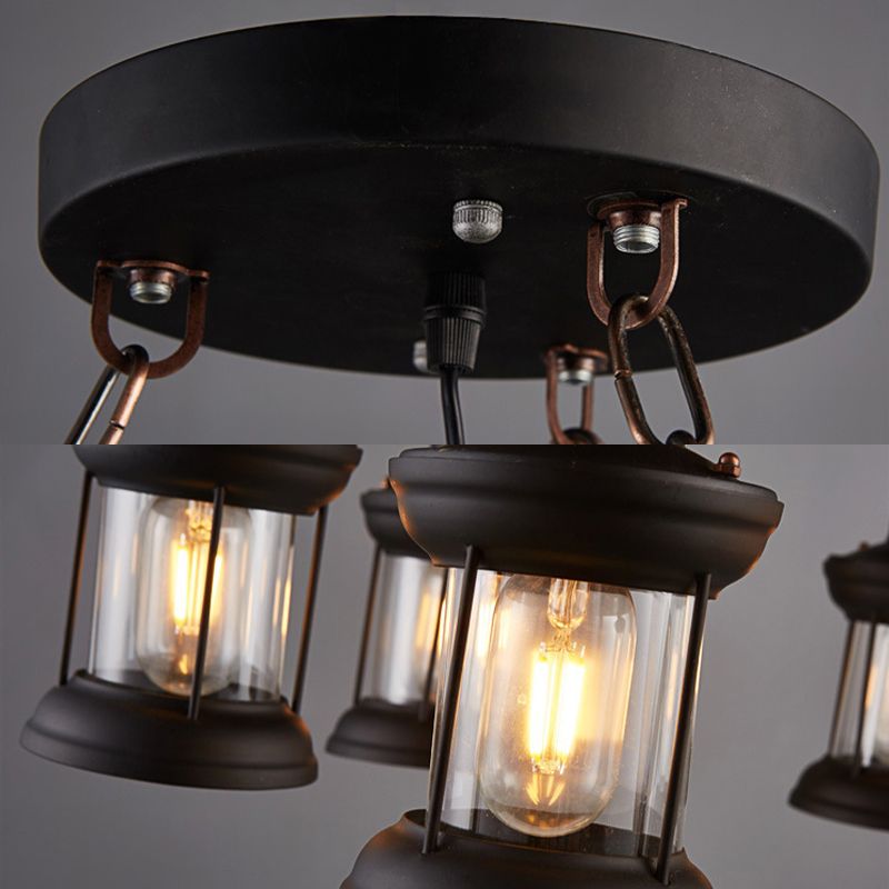 Wood Ceiling Hanging Light Fixture Coastal Black Shaded Restaurant Chandelier Lighting Fixture