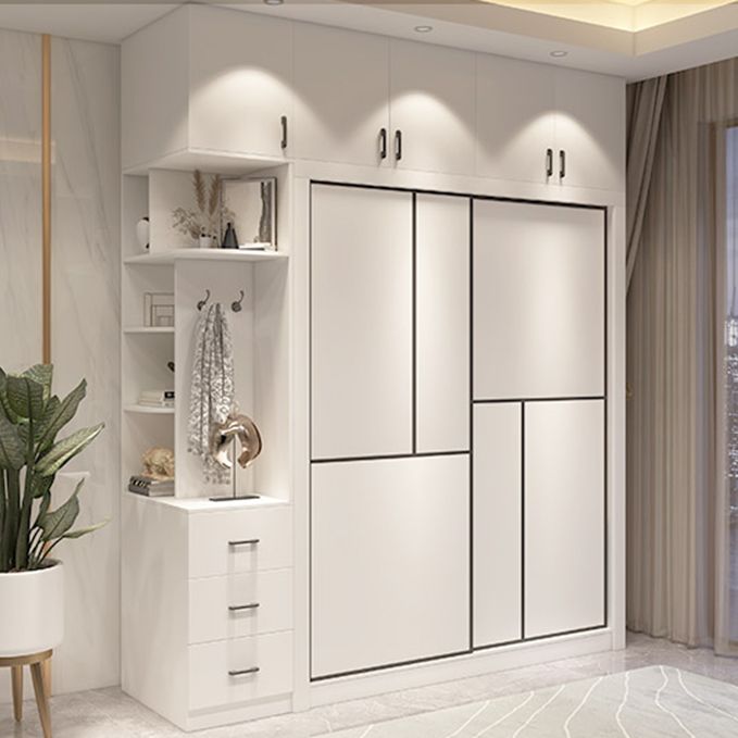 Sliding White Wardrobe Armoire Engineered Wood Wardrobe Cabinet