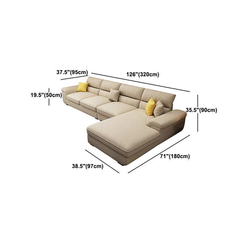 Pillow Top Arm Sofa & Chaise in Khaki Modern Fabric Sectional