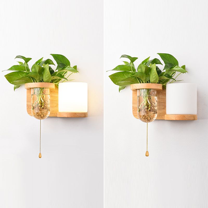 Modern Style Wall Light Wood 1 Light Sconces in White for Bedroom without Plant