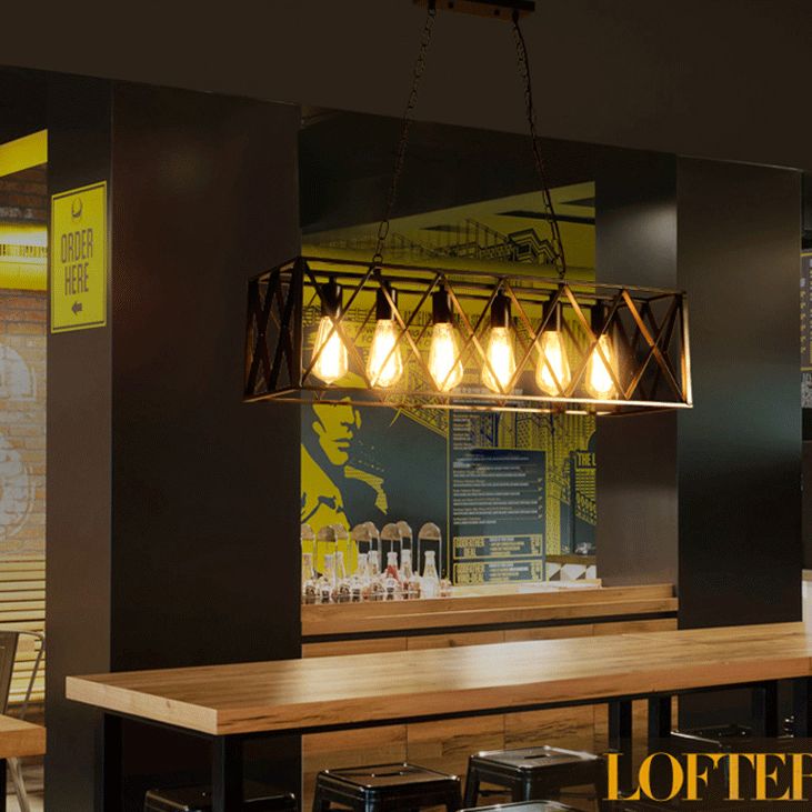 Black Industrial Island Pendant Lighting Cross Framed Box Iron Island Ceiling Light for Dining Table