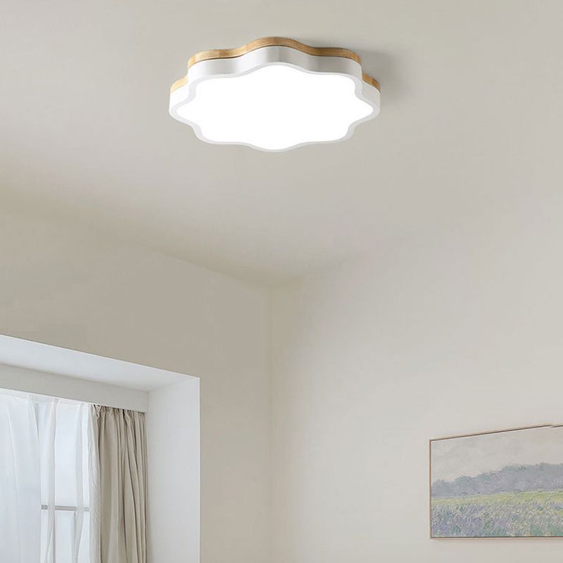 Single Modern White Flush Mount Lighting Wooden Ceiling Light for Bedroom