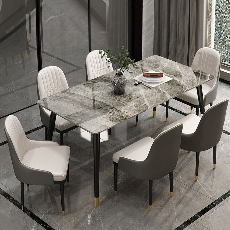 Sintered Stone Top Dining Table in Grey Industrial Indoor Table with 4 Legs