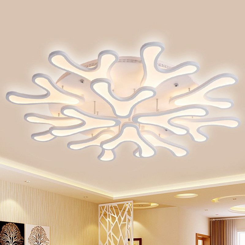 Acrylic Coral LED Semi Flush Lighting Modern Style White Ceiling Mounted Light Fixture