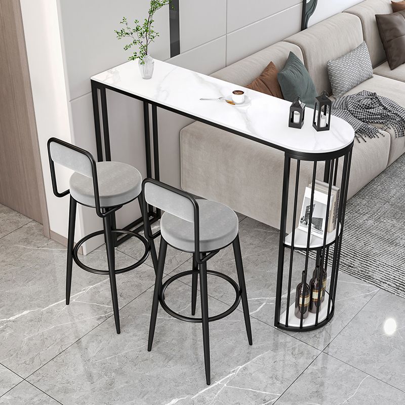 Modern Sintered Stone Bistro Bar Table Metal Base Bar Table with Storage for Home
