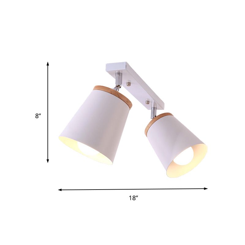 1/2/3-Bulb Semi Flush Light Modernism Tapered Shade Metal Rotatable Semi Flush Mount Light in White for Living Room