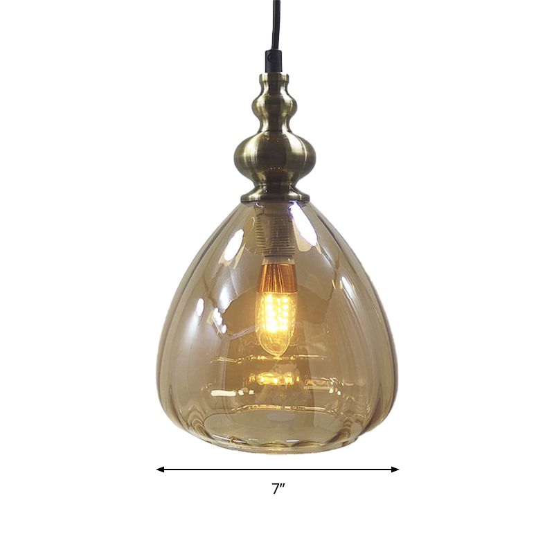 Pyramid Shade Restaurant Hanging Lamp Amber/Clear/Smoke Glass Single Bulb Modern Style Pendant Light