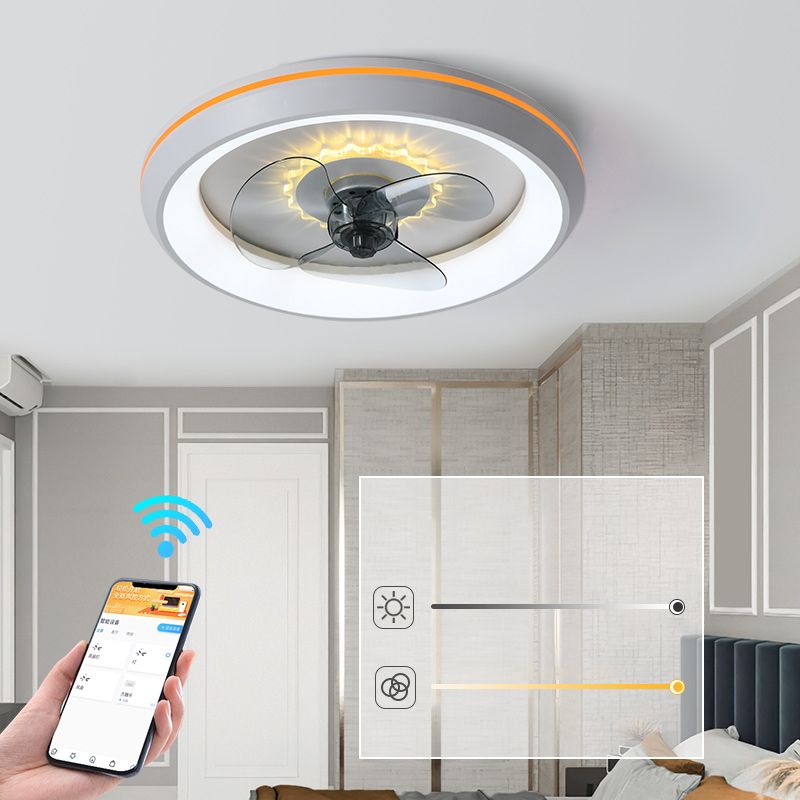 Ventilador de techo LED conciso moderno Ligera de hierro lacado con ventiladores de techo circular con sombra acrílica