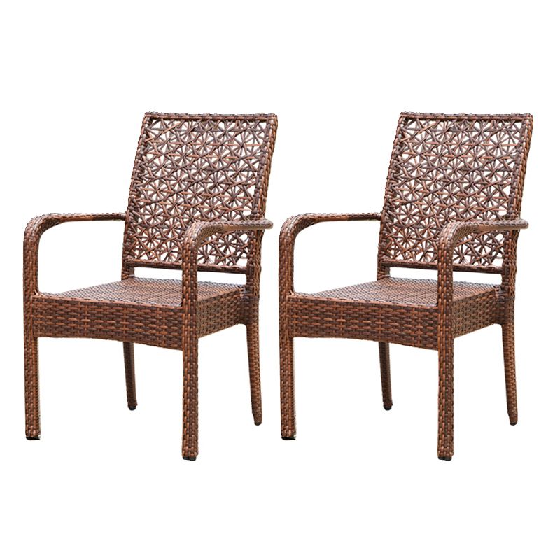 Contemporary Glass Top Dining Table Set 1/2/5/7 Pcs Brown Wicker Dining Set