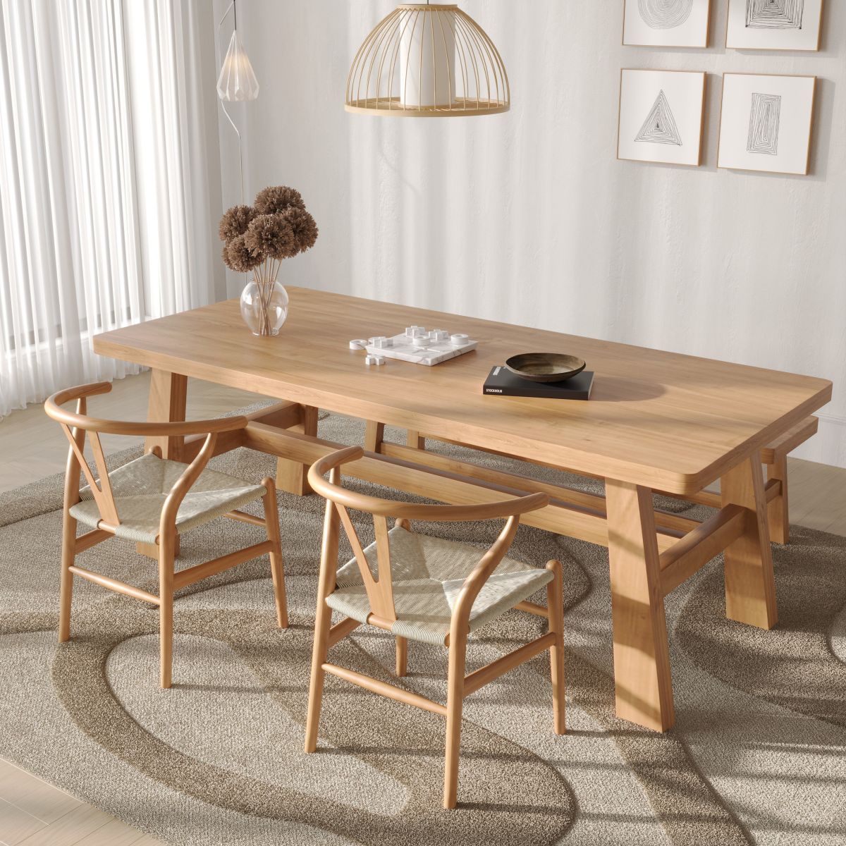 Modern Rectangle Pine Wood Dining Table 1/3 Pieces Dining Set for Dining Room