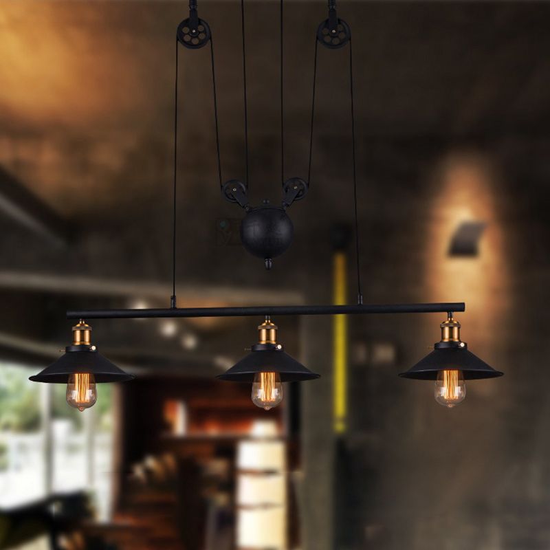 Metal 3 luces de la isla Polea de iluminación colgante colgante lineal vintage para comedor