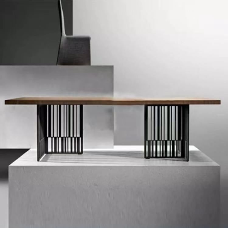 Metal Industrial Rectangle Dining Table Wood Top Indoor Table for Home