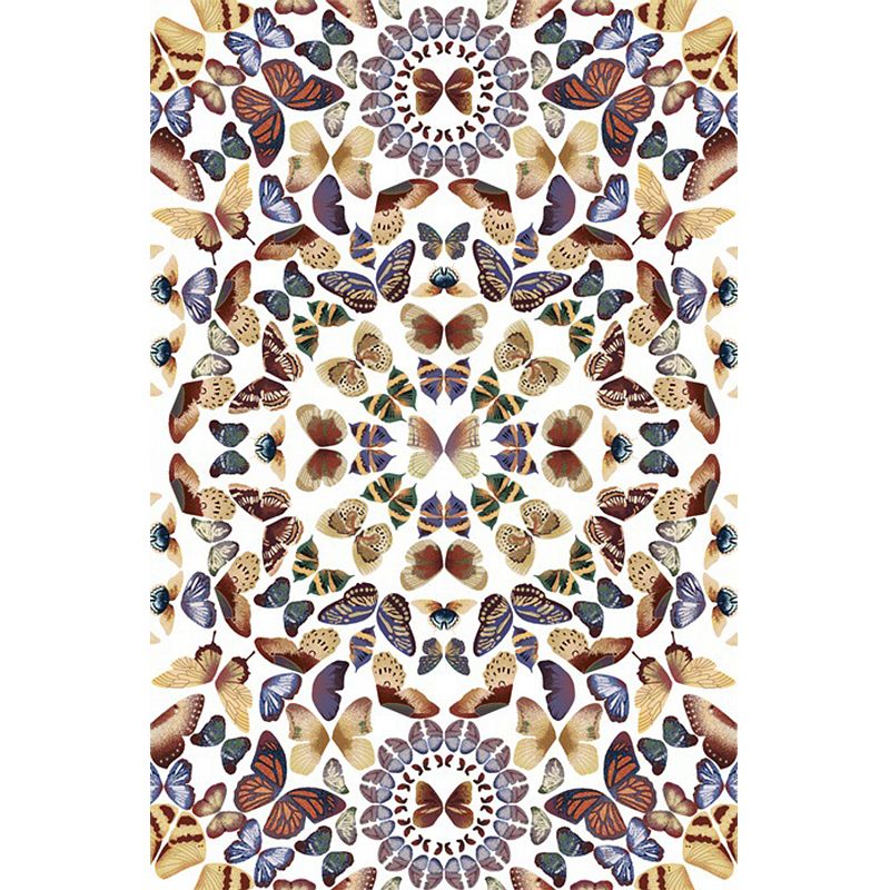 Black and White Vintage Rug Polyester Butterfly Pattern Rug Washable Non-Slip Backing Carpet for Living Room