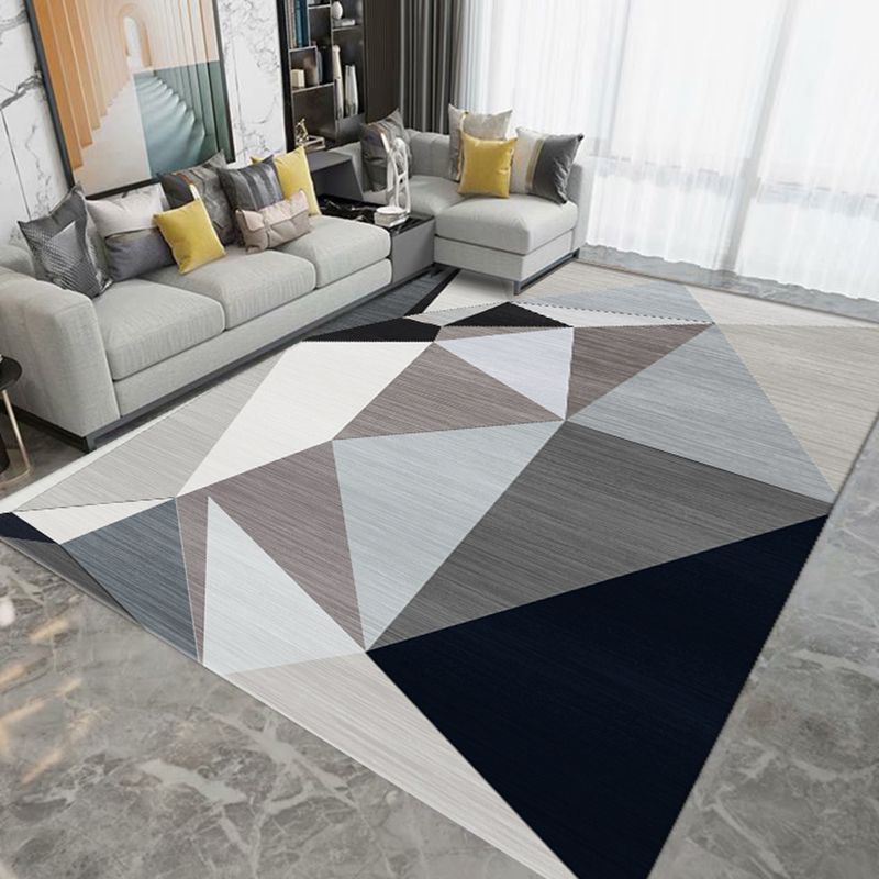 Grey Tone Casual Area Carpet Polyester Geometry Indoor Rug Anti-Slip Backing Carpet for Home Decor