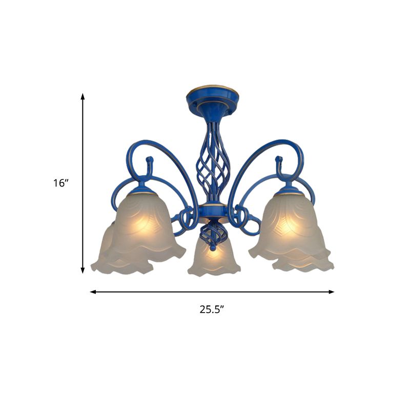 5/6/8 Bulbes lustre évasé Light Traditional Grosted Glass suspendu plafonnier en bleu