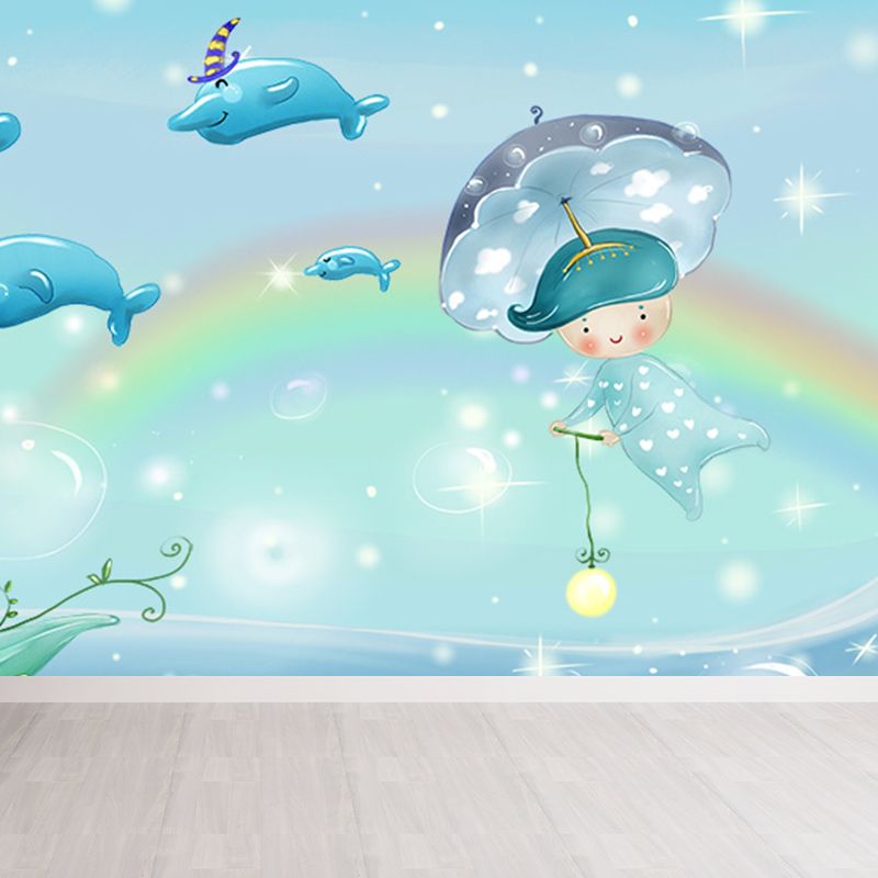 Fantasy Sea Animal Mural Wallpaper Kids Style Non-Woven Fabric Wall Covering for Room