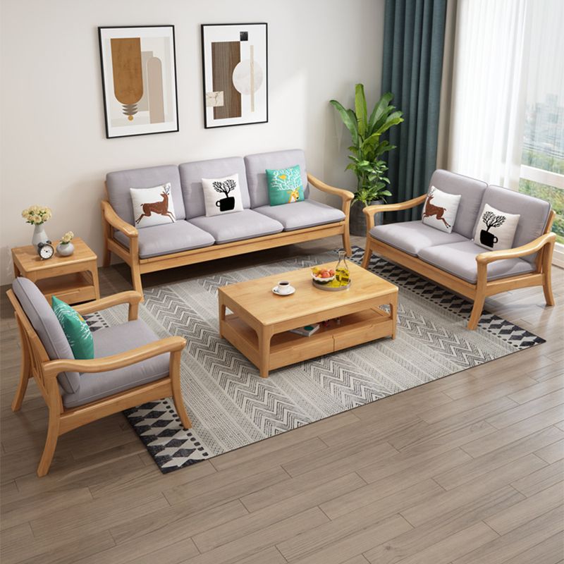 Pillow Back Wood Settee No Distressing Stationary Sofa for Living Room