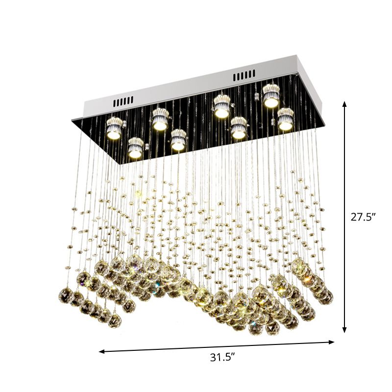 Wavy Dining Room Ceiling Lamp Modern Crystal 8 Lights Stainless Steel Flush Mount Lighting Fixture